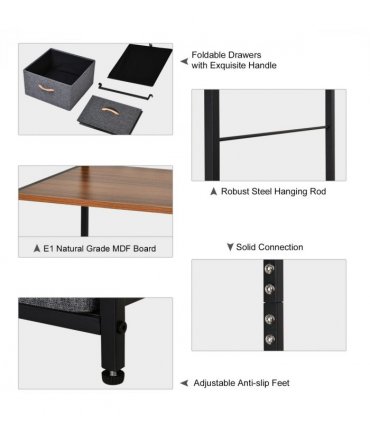 175x83cm Freestanding Clothes Hanger Storage Unit SteelBlack Brown Coat Rack
