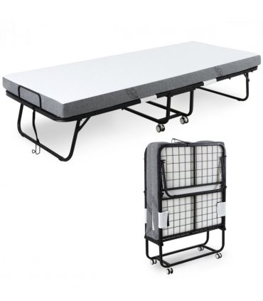 Folding Bed with 10cm Mattress, Portable Foldable Guest Bed Metal Frame