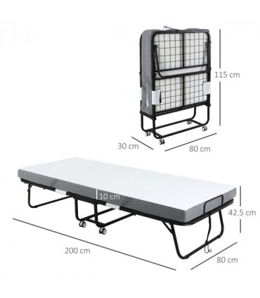 Folding Bed with 10cm Mattress, Portable Foldable Guest Bed Metal Frame