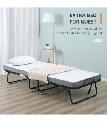 Folding Bed with 10cm Mattress, Portable Foldable Guest Bed Metal Frame