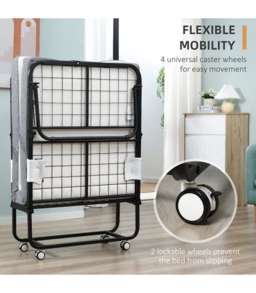 Folding Bed with 10cm Mattress, Portable Foldable Guest Bed Metal Frame