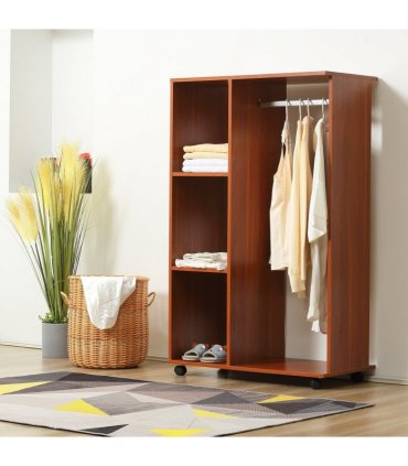 Open Wardrobe W/ Clothes Hanging Rail-Walnut