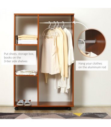Open Wardrobe W/ Clothes Hanging Rail-Walnut