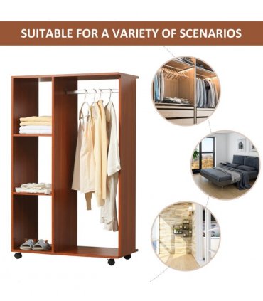 Open Wardrobe W/ Clothes Hanging Rail-Walnut