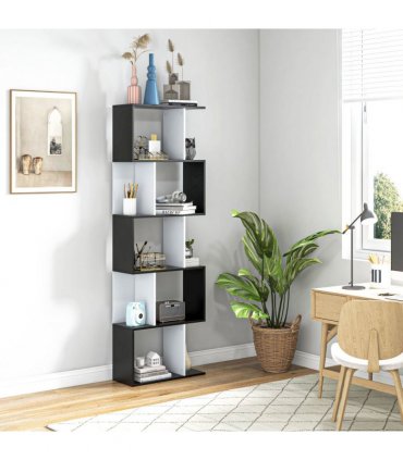 5-tier Bookcase Storage Display Shelving S Shape design Unit Divider Black