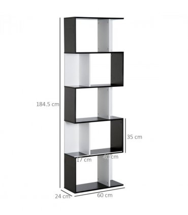 5-tier Bookcase Storage Display Shelving S Shape design Unit Divider Black