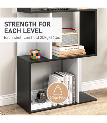 5-tier Bookcase Storage Display Shelving S Shape design Unit Divider Black