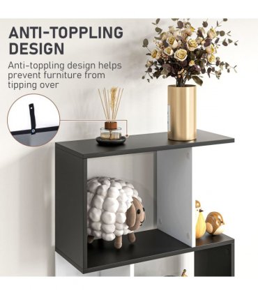 5-tier Bookcase Storage Display Shelving S Shape design Unit Divider Black