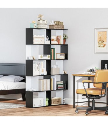 5-tier Bookcase Storage Display Shelving S Shape design Unit Divider Black