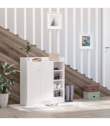 Shoe Storage Cabinet Home 2 Doors w/Adjustable 4 Shelves White