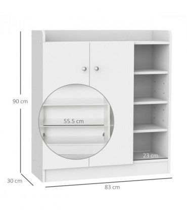 Shoe Storage Cabinet Home 2 Doors w/Adjustable 4 Shelves White