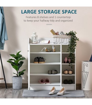 Shoe Storage Cabinet Home 2 Doors w/Adjustable 4 Shelves White
