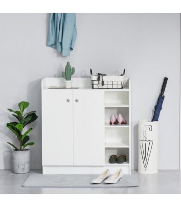 Shoe Storage Cabinet Home 2 Doors w/Adjustable 4 Shelves White