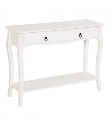 Console Table Storage Display Desk W/ 2 Drawers-Ivory White