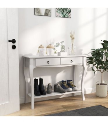 Console Table Storage Display Desk W/ 2 Drawers-Ivory White