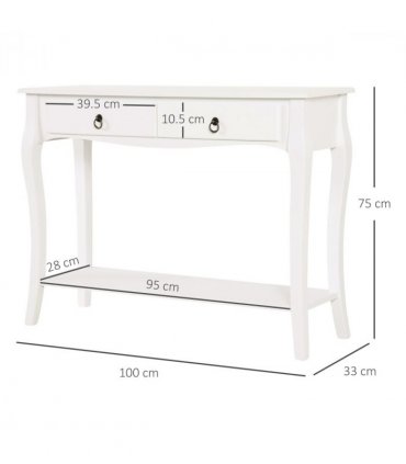 Console Table Storage Display Desk W/ 2 Drawers-Ivory White