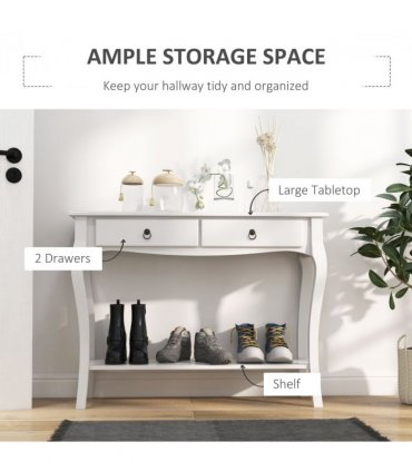 Console Table Storage Display Desk W/ 2 Drawers-Ivory White