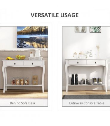 Console Table Storage Display Desk W/ 2 Drawers-Ivory White