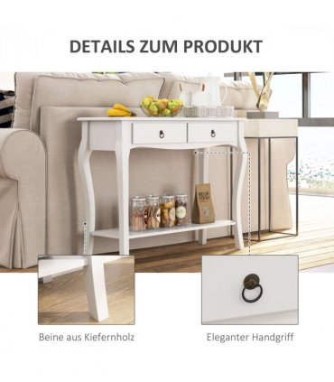 Console Table Storage Display Desk W/ 2 Drawers-Ivory White