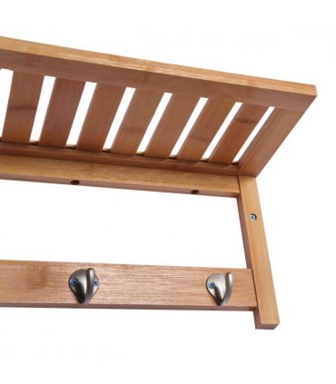 Wall Mounted Coat Rack Natural Wood Finish 50 cm x 16 cm x 17.5 cm Sturdy Hooks