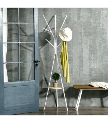 180cm Coat Rack Metal Clothes and Scarves Hat Hanger Hall Tree 9 Hooks-White