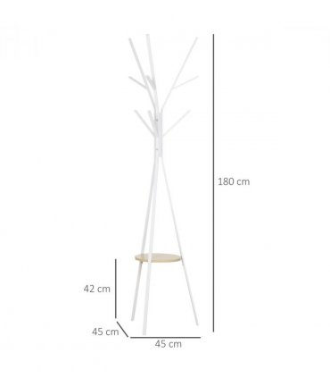 180cm Coat Rack Metal Clothes and Scarves Hat Hanger Hall Tree 9 Hooks-White