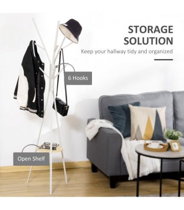 180cm Coat Rack Metal Clothes and Scarves Hat Hanger Hall Tree 9 Hooks-White