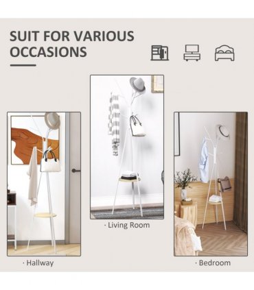 180cm Coat Rack Metal Clothes and Scarves Hat Hanger Hall Tree 9 Hooks-White