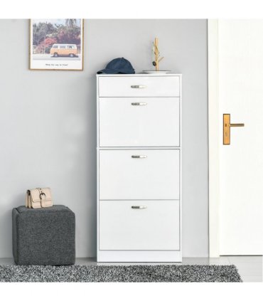 Shoe Cabinet 4 Drawers Storage with Flip Doors Shelves for 18 Pairs White