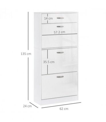 Shoe Cabinet 4 Drawers Storage with Flip Doors Shelves for 18 Pairs White
