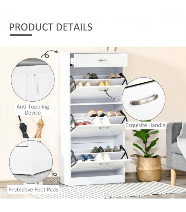 Shoe Cabinet 4 Drawers Storage with Flip Doors Shelves for 18 Pairs White