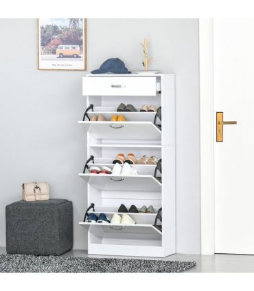 Shoe Cabinet 4 Drawers Storage with Flip Doors Shelves for 18 Pairs White