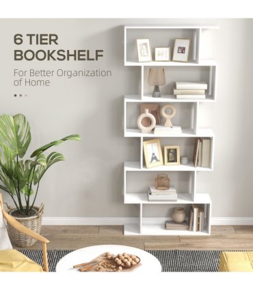 Shelving Unit White Particle Board 6-Tier Asymmetrical Shelving Unit 80x23x192cm
