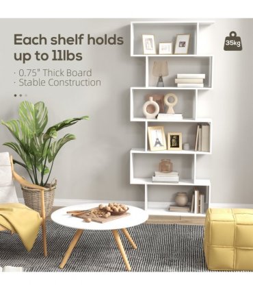 Shelving Unit White Particle Board 6-Tier Asymmetrical Shelving Unit 80x23x192cm