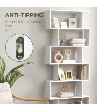 Shelving Unit White Particle Board 6-Tier Asymmetrical Shelving Unit 80x23x192cm