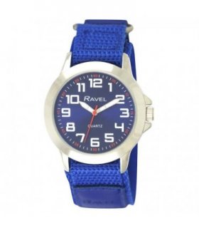 Men Sports Case Blue Arabic Dial Blue Velcro Strap Watch 40mm Easy Read Hands