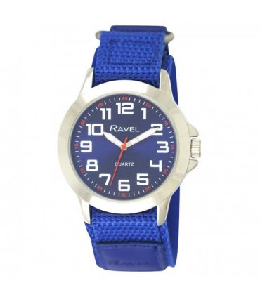 Men Sports Case Blue Arabic Dial Blue Velcro Strap Watch 40mm Easy Read Hands
