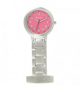 Ravel Easy-Read Nurse Pink Dial Silver Tone Fob Watch -  R1101.15