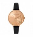 Amelia Austin Ladies Bamboo Black Leather Strap Clear Stone Set Etched Dial Watch AA2016