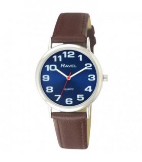 Watch Blue Dial Brown Strap Unisex Classic 26.00 cm Ravel Watch R0105.49.1