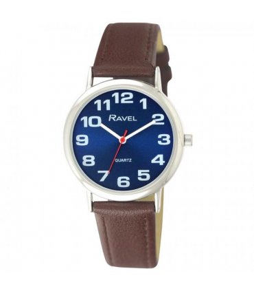Watch Blue Dial Brown Strap Unisex Classic 26.00 cm Ravel Watch R0105.49.1