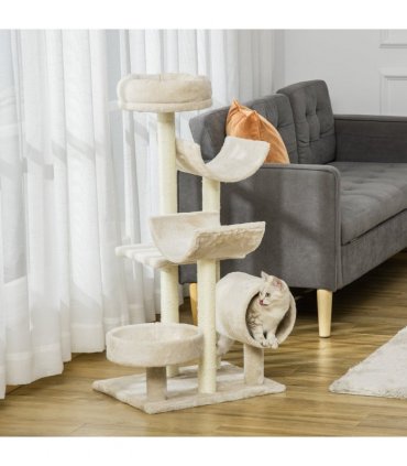 Multi-Level Large Cat Tree Scratching Post Perch Play Center Tunnel Beige