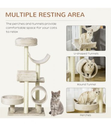 Multi-Level Large Cat Tree Scratching Post Perch Play Center Tunnel Beige