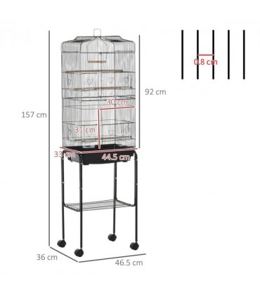 Bird Cage Metal Budgie Cages W/ Rolling Stand Slide-out Tray Storage Shelf Black