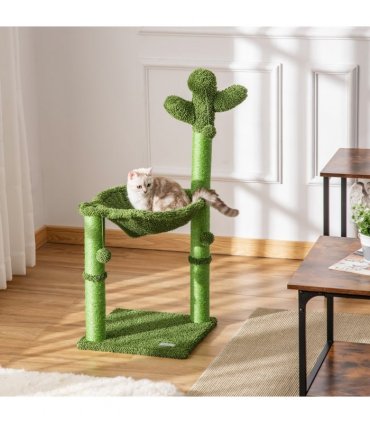 Cat Tree Green Chenille Fabric 40L x 40W x 96H cm Cactus Shape Scratching Post