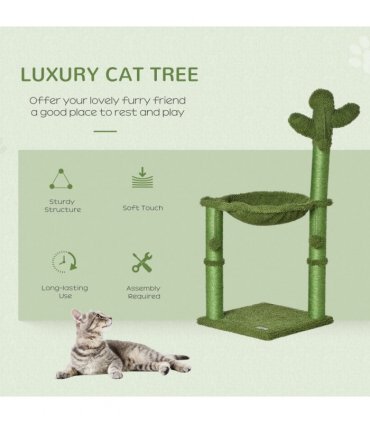 Cat Tree Green Chenille Fabric 40L x 40W x 96H cm Cactus Shape Scratching Post