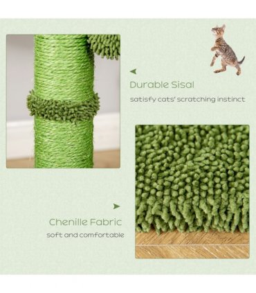 Cat Tree Green Chenille Fabric 40L x 40W x 96H cm Cactus Shape Scratching Post