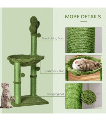 Cat Tree Green Chenille Fabric 40L x 40W x 96H cm Cactus Shape Scratching Post