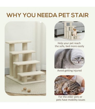 Pet Ramp Stairs 4 Steps Cat Tree Ladder Safety Steps Climbing Frame Brown