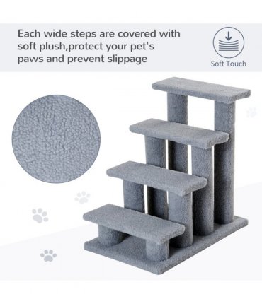 Pet Ramp Stairs 4 Steps Cat Tree Ladder Safety Steps Climbing Frame Grey